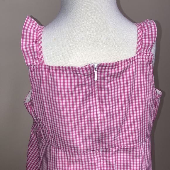 Hanna Andersson pink gingham embroidered flower sundress cotton size 120 6/7 - Picture 3 of 10
